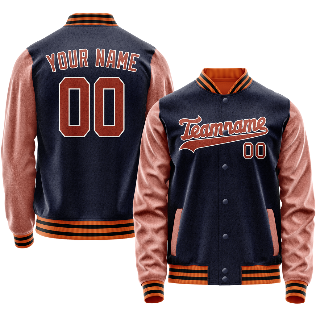 Personalized Navy & Brown Solid Color Varsity Letterman Jacket