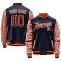 Personalized Navy & Brown Solid Color Varsity Letterman Jacket