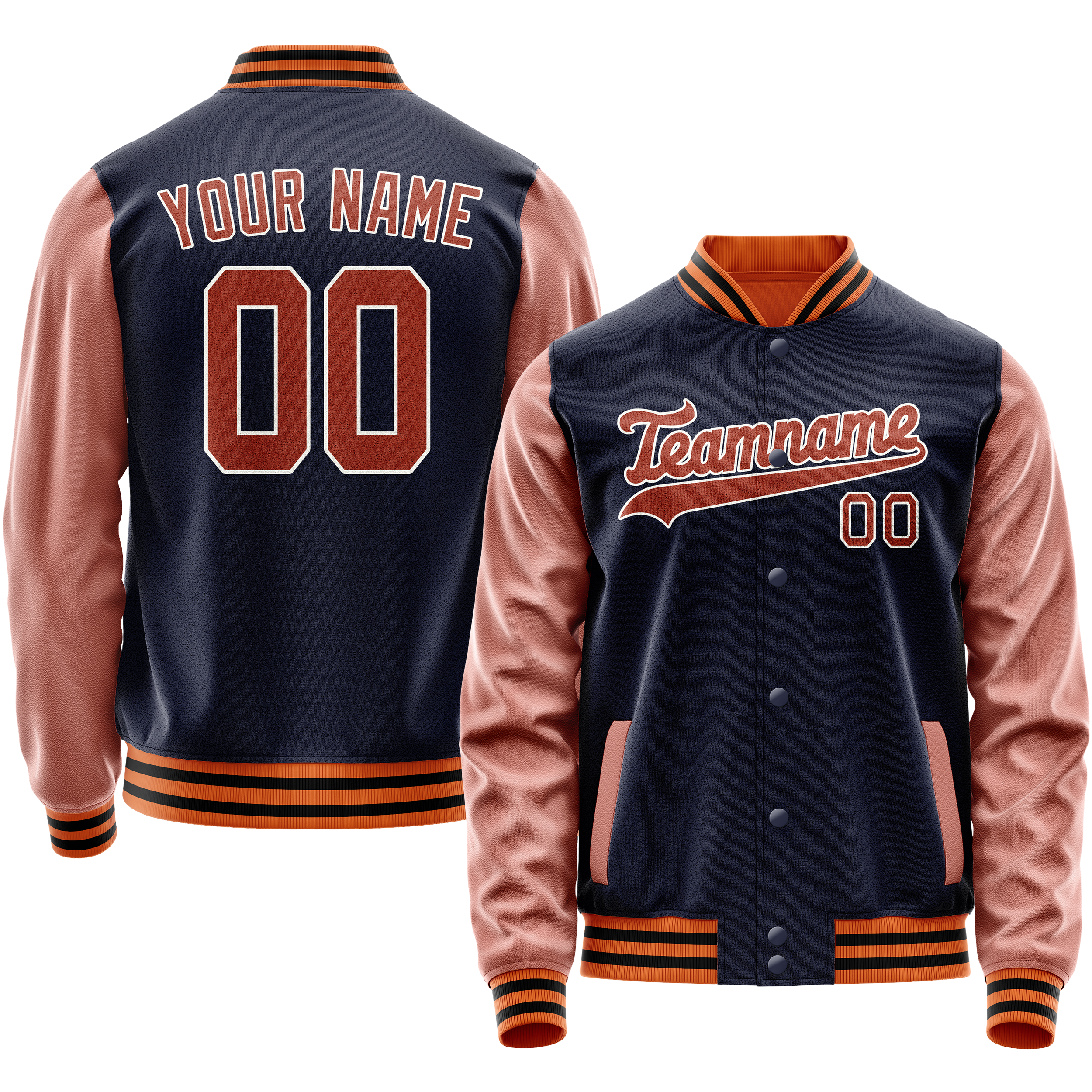 Personalized Navy & Brown Solid Color Varsity Letterman Jacket