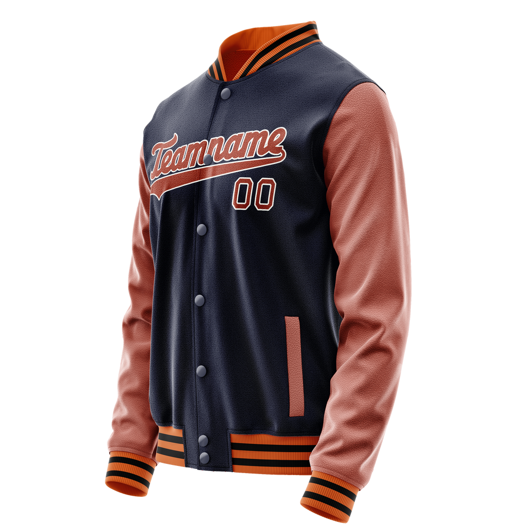 Personalized Navy & Brown Solid Color Varsity Letterman Jacket