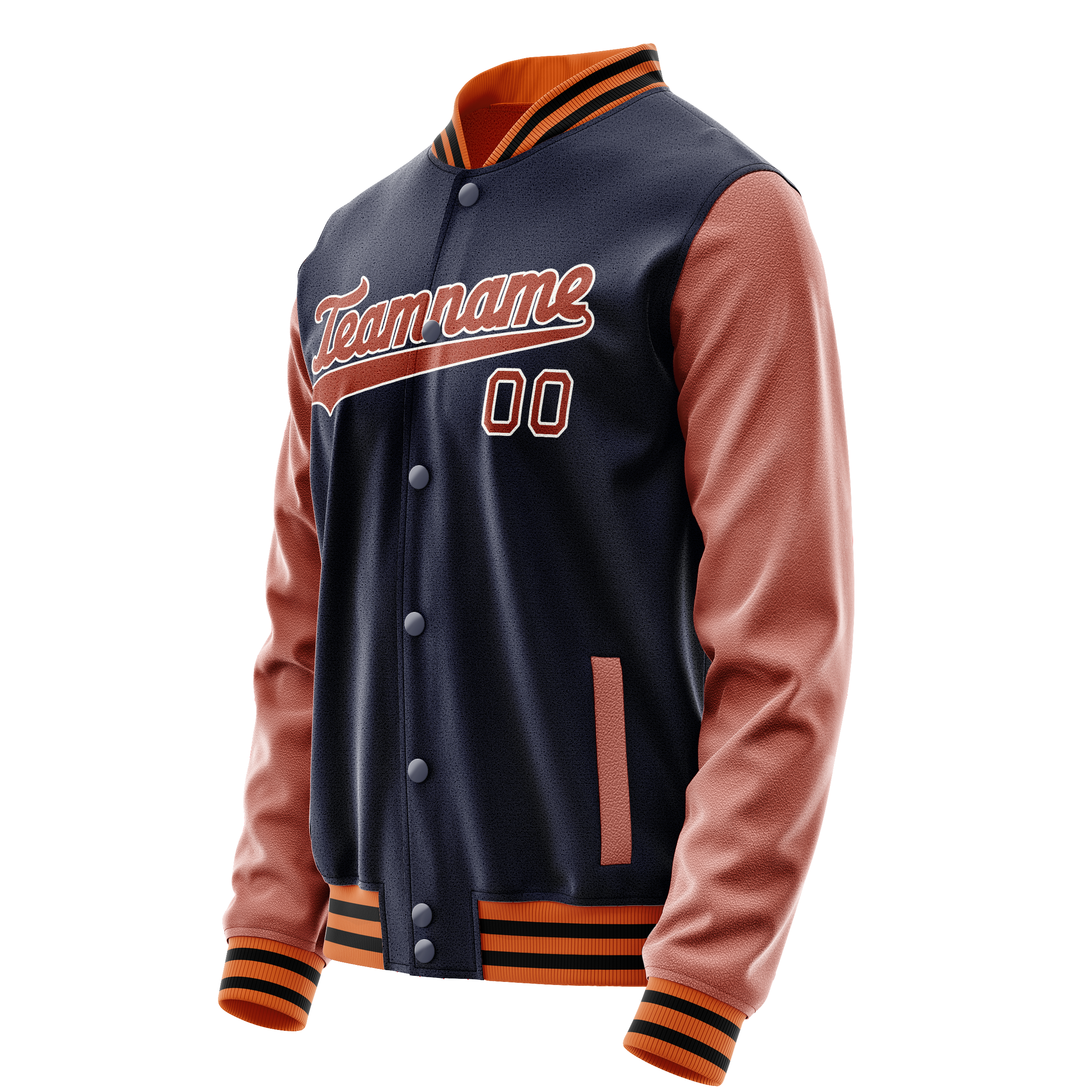 Personalized Navy & Brown Solid Color Varsity Letterman Jacket