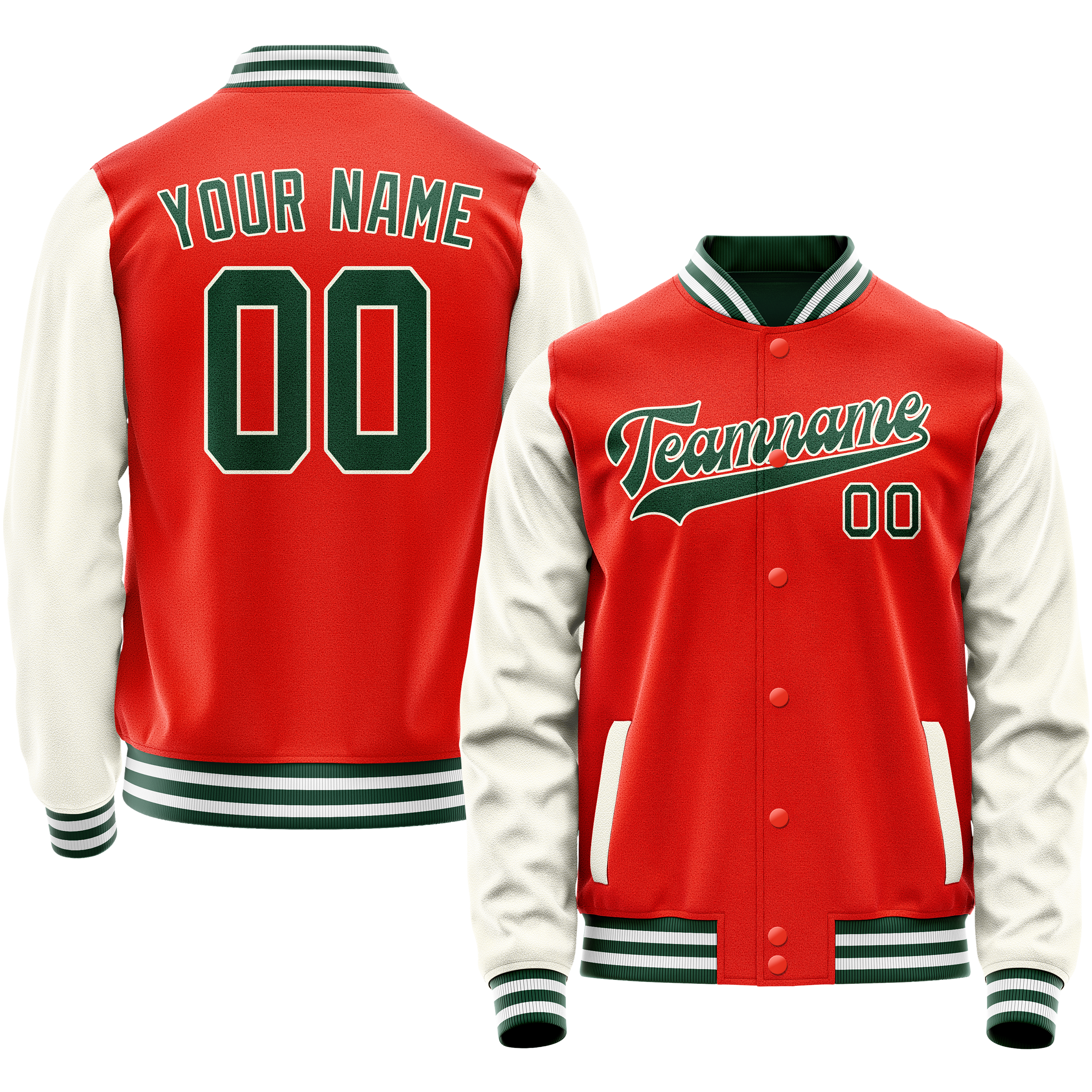 Personalized Orange & Cream Solid Color Varsity Letterman Jacket
