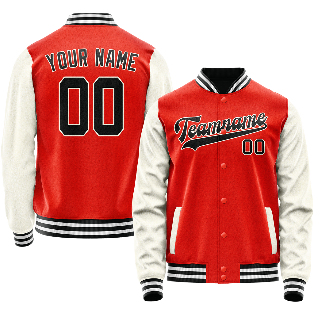 Personalized Orange & Cream Solid Color Varsity Letterman Jacket