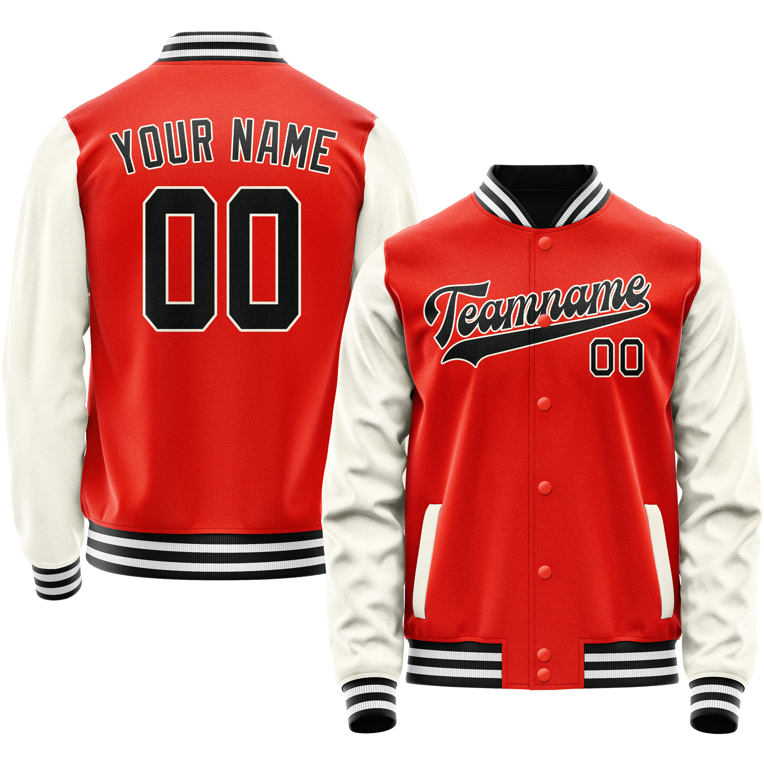 Personalized Orange & Cream Solid Color Varsity Letterman Jacket