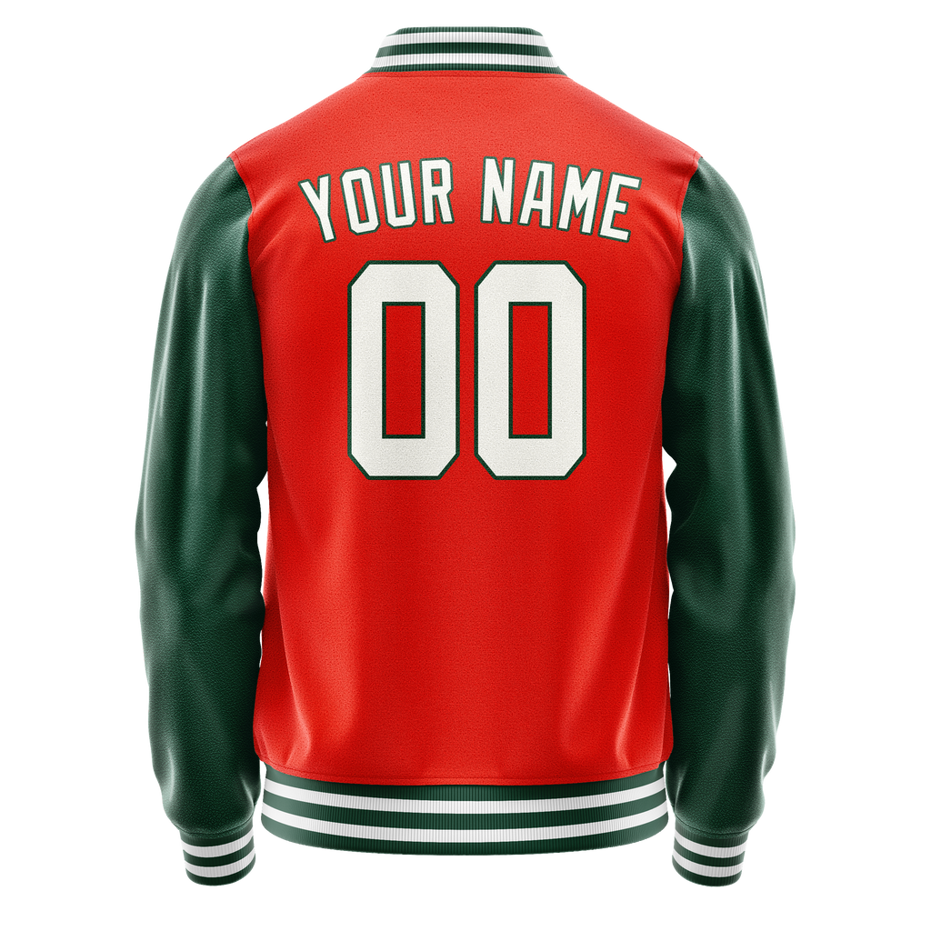 Personalized Orange & Green Solid Color Varsity Letterman Jacket