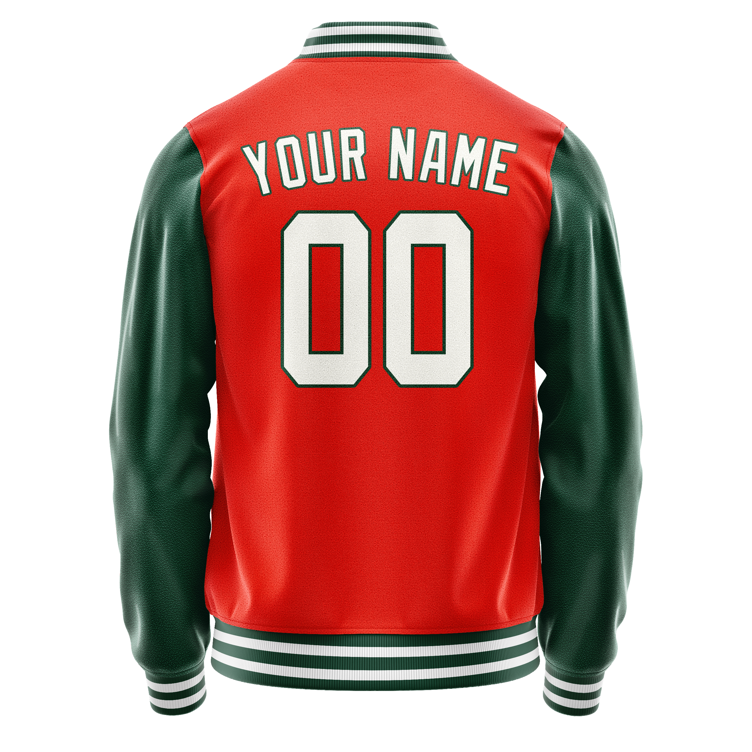 Personalized Orange & Green Solid Color Varsity Letterman Jacket