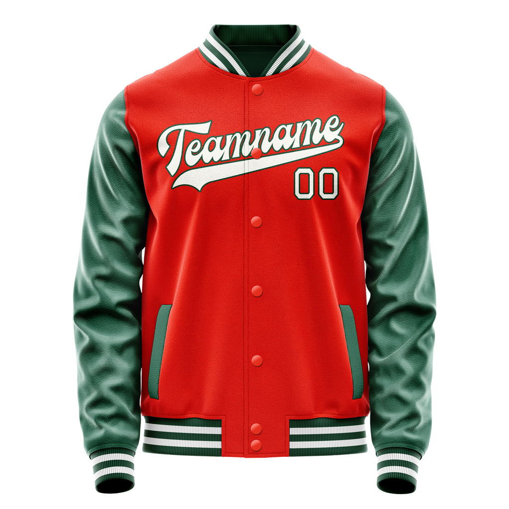 Personalized Orange & Green Solid Color Varsity Letterman Jacket
