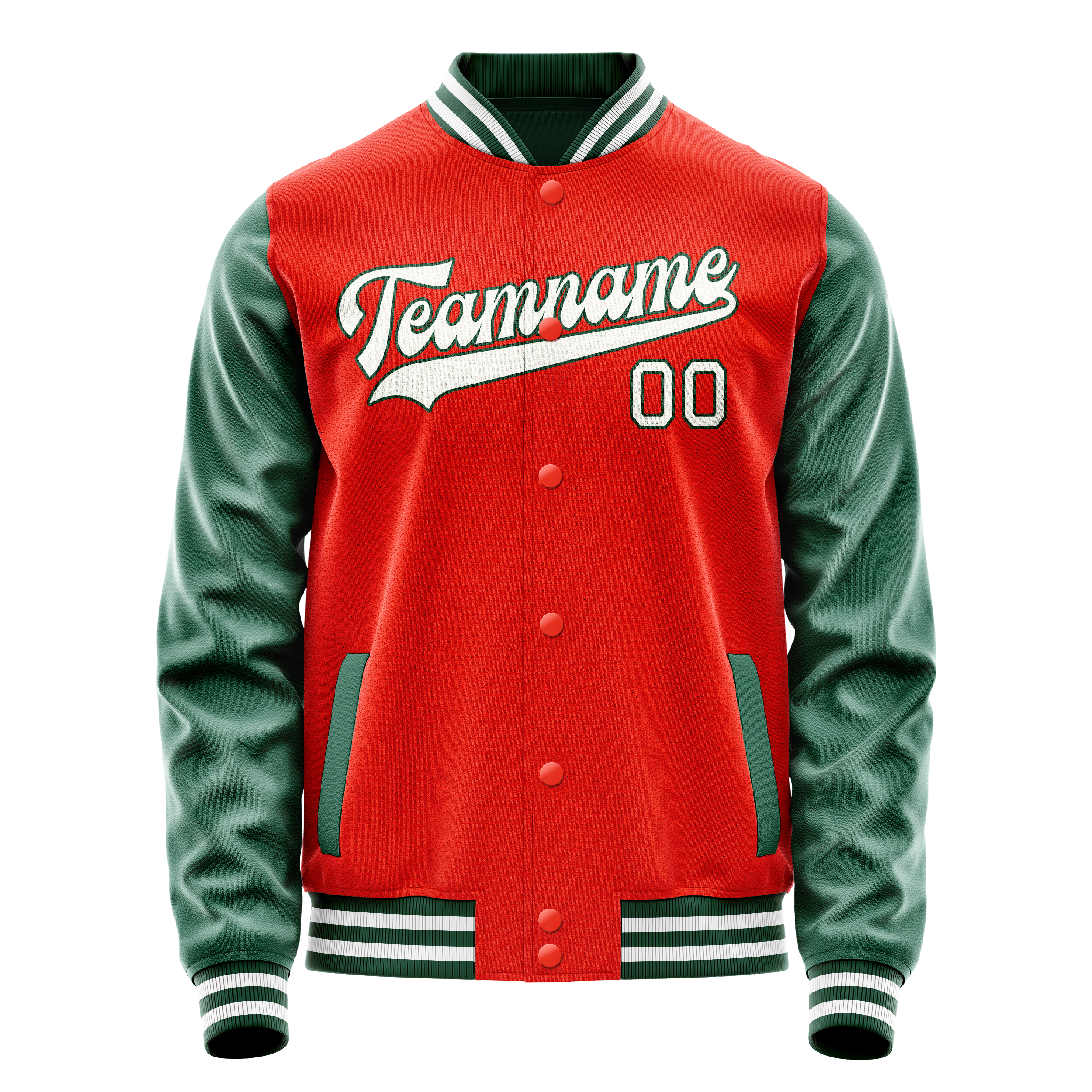 Personalized Orange & Green Solid Color Varsity Letterman Jacket
