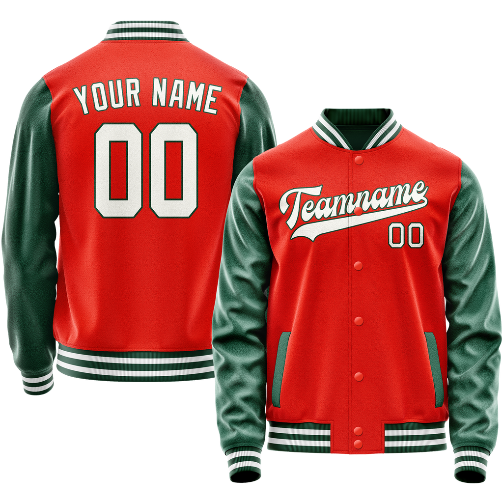 Personalized Orange & Green Solid Color Varsity Letterman Jacket