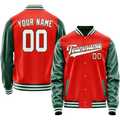 Personalized Orange & Green Solid Color Varsity Letterman Jacket