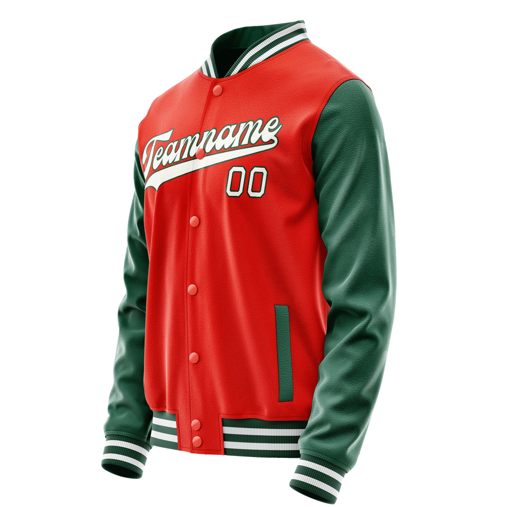 Personalized Orange & Green Solid Color Varsity Letterman Jacket