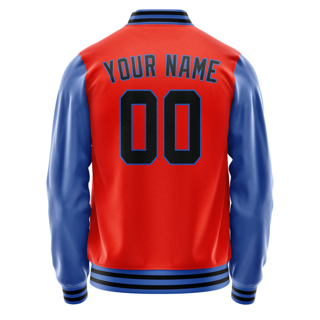 Personalized Orange & Light-Blue Solid Color Varsity Letterman Jacket