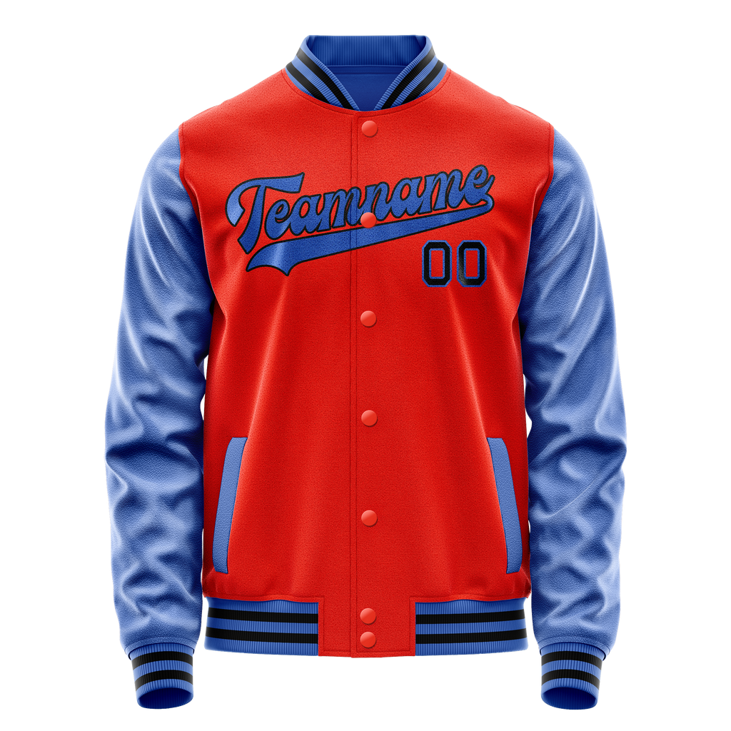 Personalized Orange & Light-Blue Solid Color Varsity Letterman Jacket
