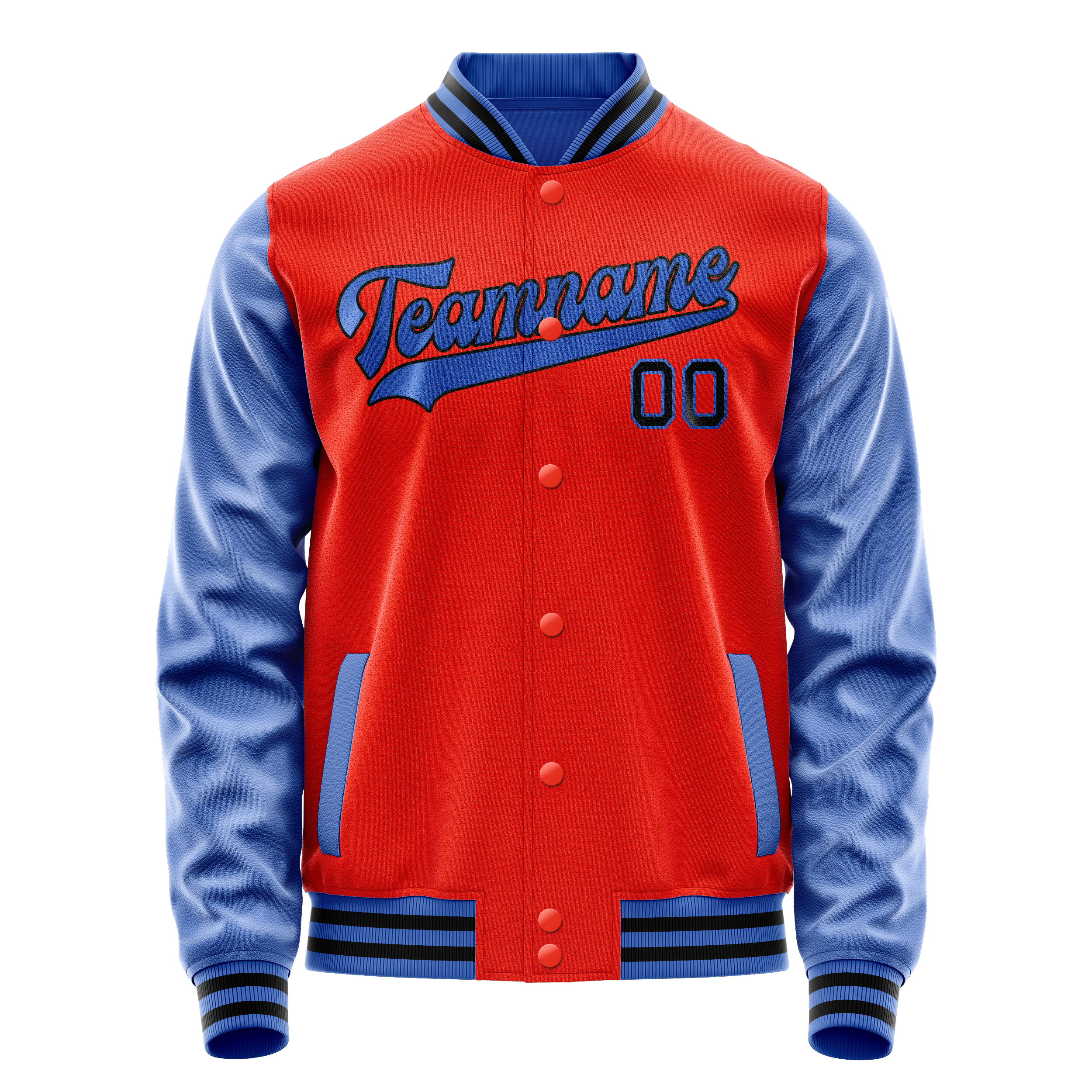 Personalized Orange & Light-Blue Solid Color Varsity Letterman Jacket