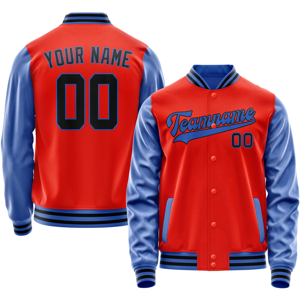 Personalized Orange & Light-Blue Solid Color Varsity Letterman Jacket