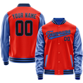 Personalized Orange & Light-Blue Solid Color Varsity Letterman Jacket