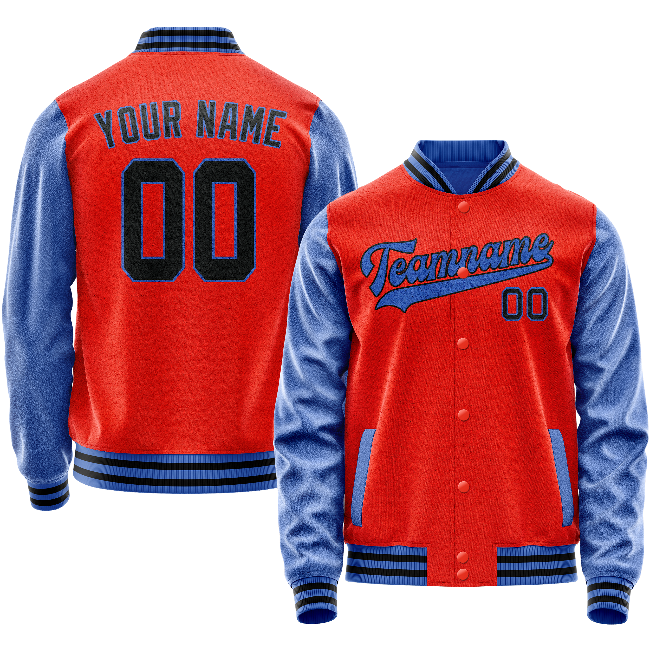Personalized Orange & Light-Blue Solid Color Varsity Letterman Jacket