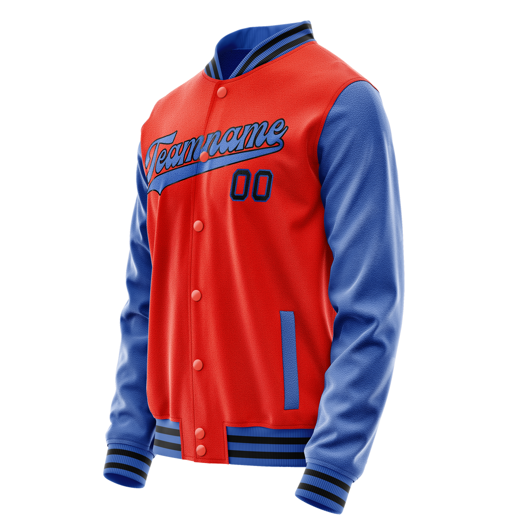 Personalized Orange & Light-Blue Solid Color Varsity Letterman Jacket