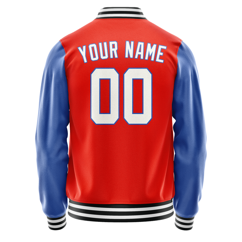 Personalized Orange & Blue Solid Color Varsity Letterman Jacket