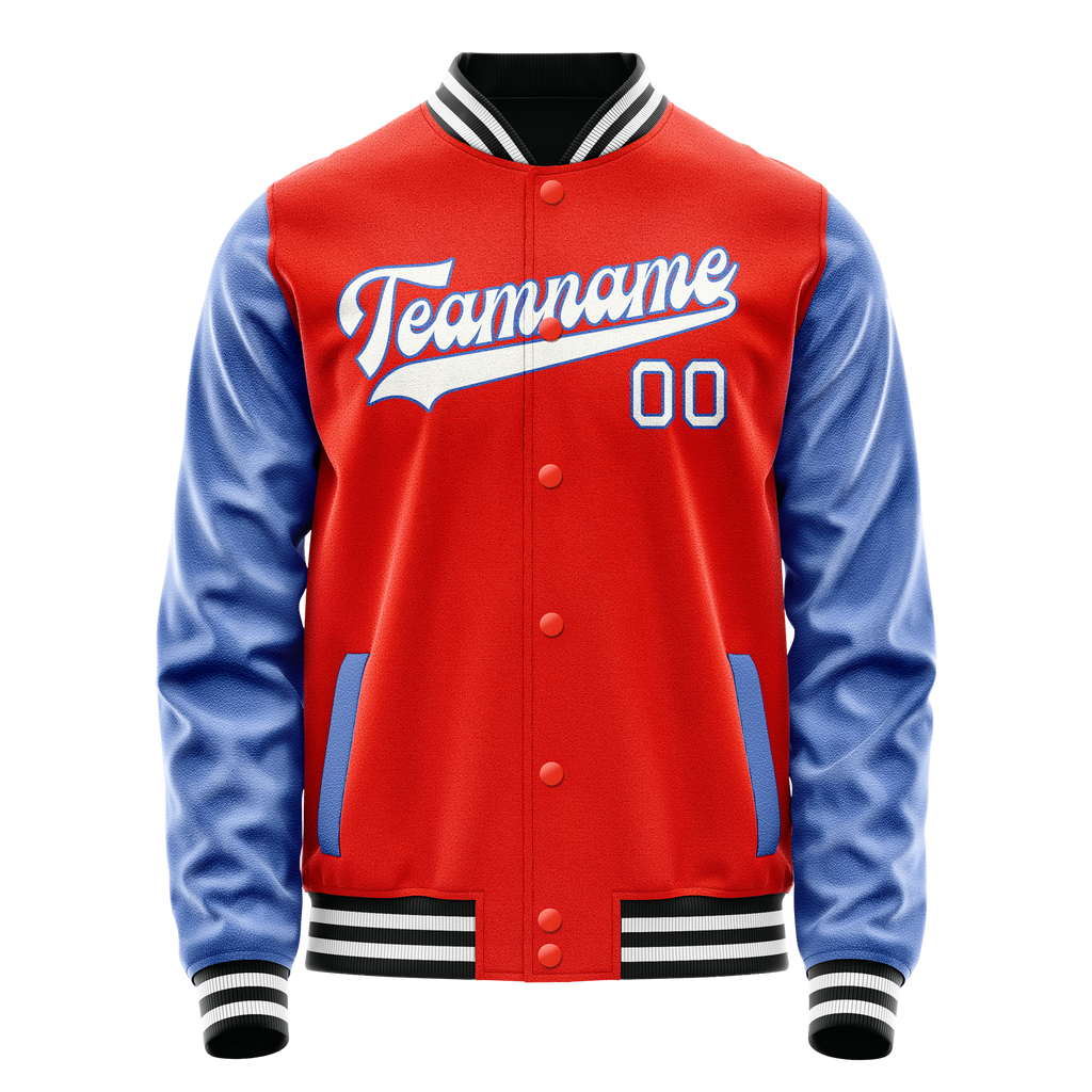 Personalized Orange & Blue Solid Color Varsity Letterman Jacket