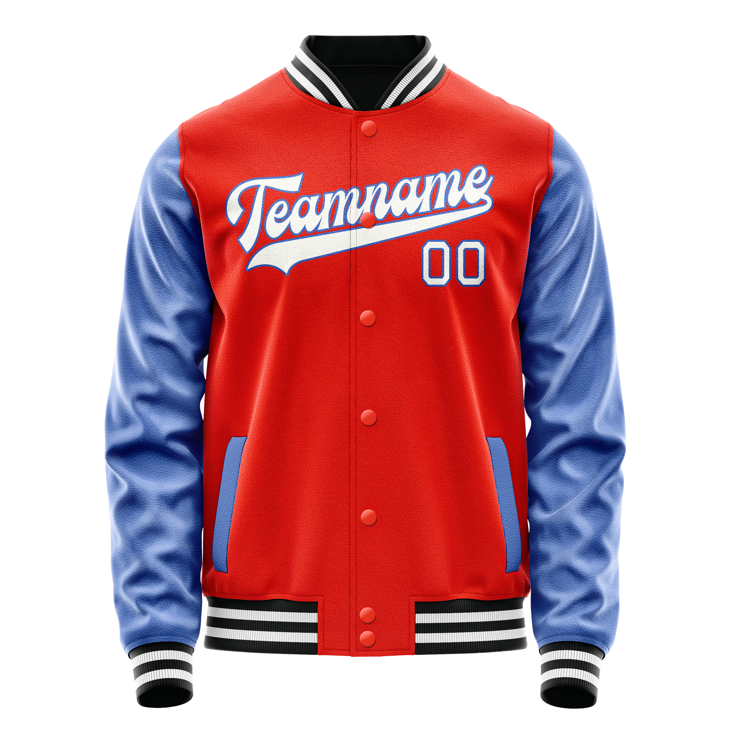 Personalized Orange & Blue Solid Color Varsity Letterman Jacket