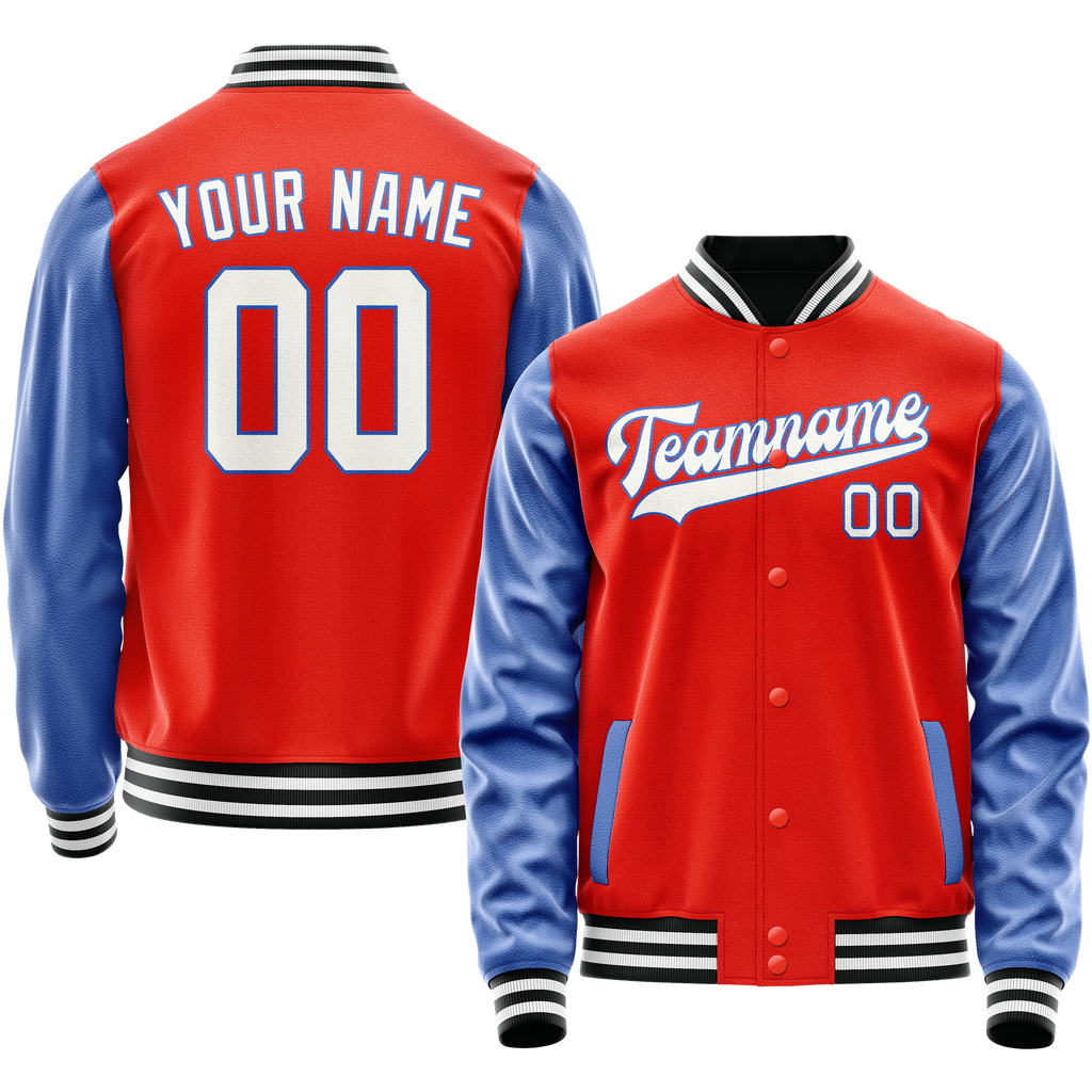 Personalized Orange & Blue Solid Color Varsity Letterman Jacket