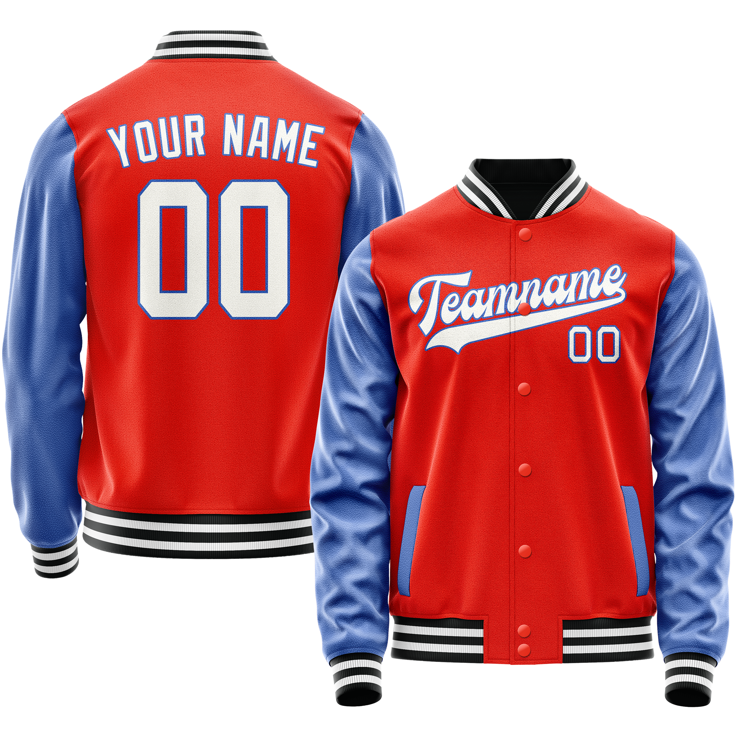 Personalized Orange & Blue Solid Color Varsity Letterman Jacket