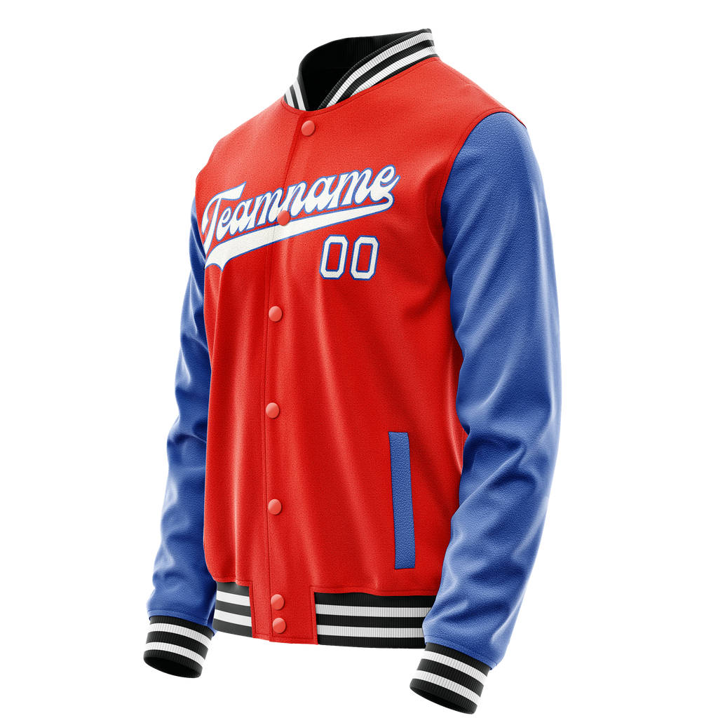 Personalized Orange & Blue Solid Color Varsity Letterman Jacket