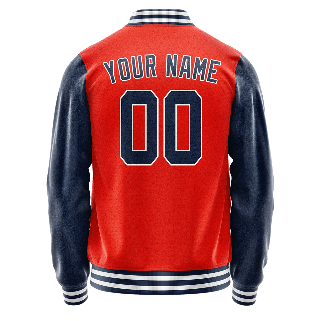 Personalized Orange & Blue Solid Color Varsity Letterman Jacket