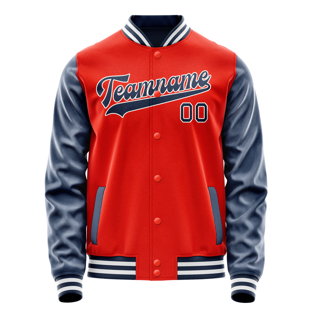 Personalized Orange & Blue Solid Color Varsity Letterman Jacket