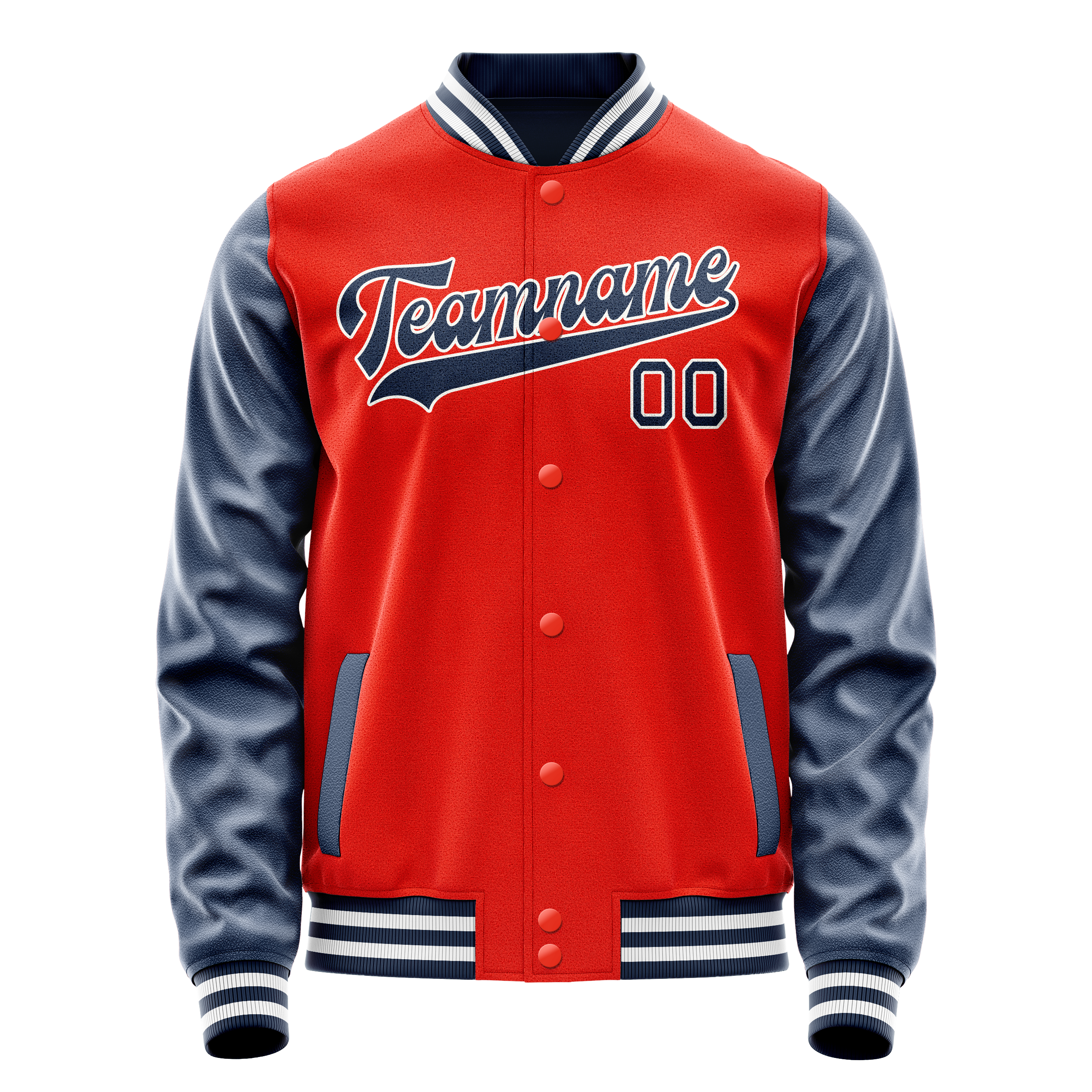 Personalized Orange & Blue Solid Color Varsity Letterman Jacket