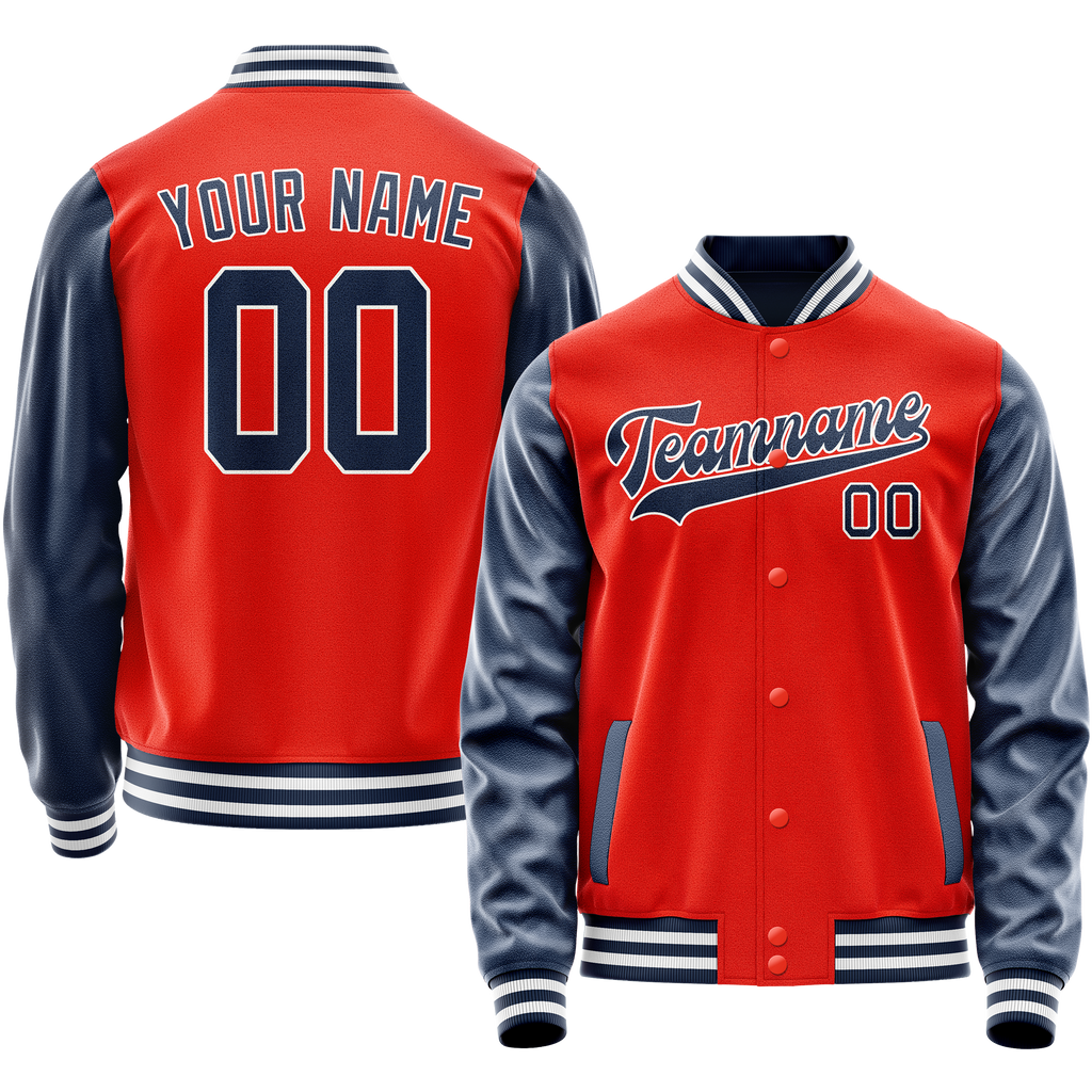 Personalized Orange & Blue Solid Color Varsity Letterman Jacket
