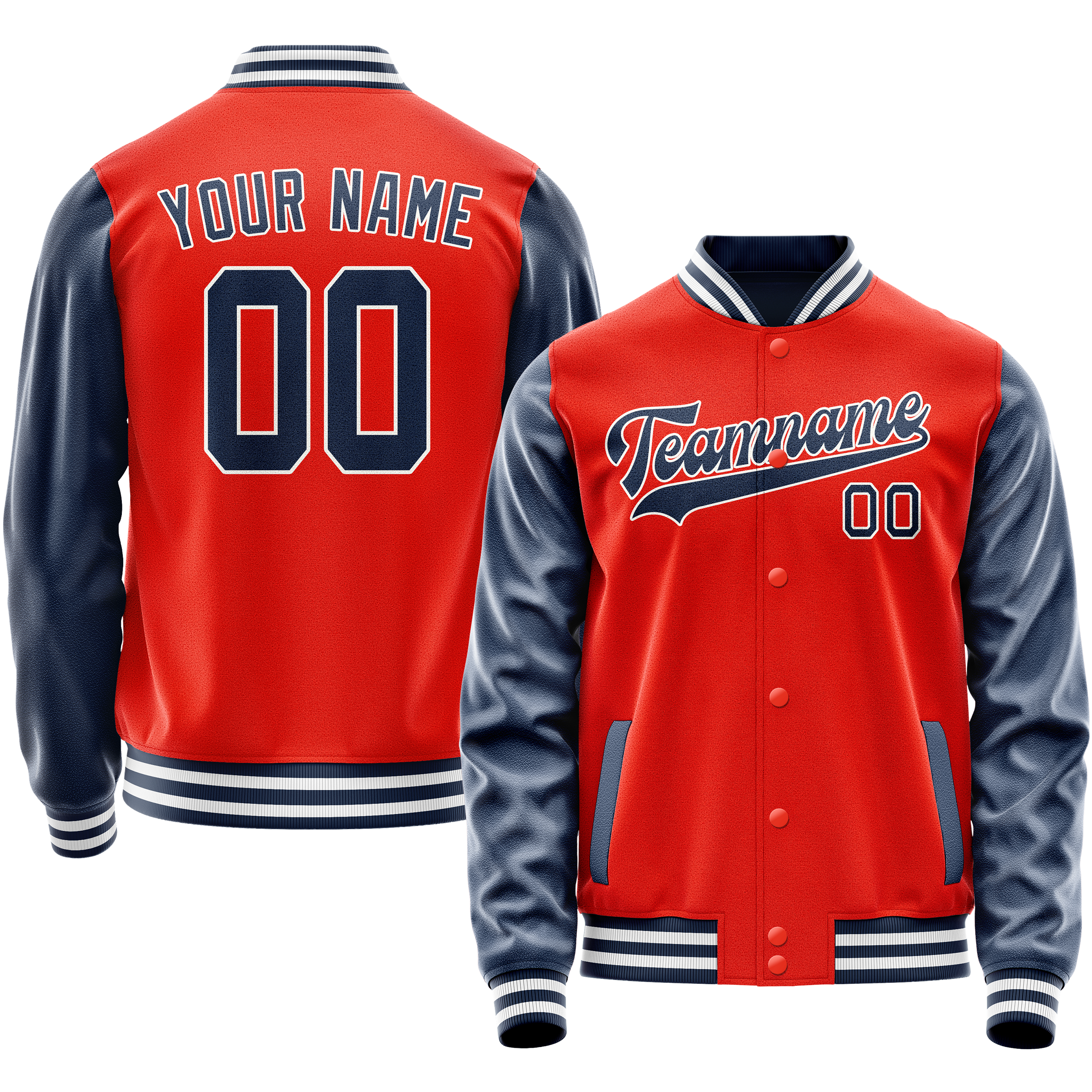 Personalized Orange & Blue Solid Color Varsity Letterman Jacket