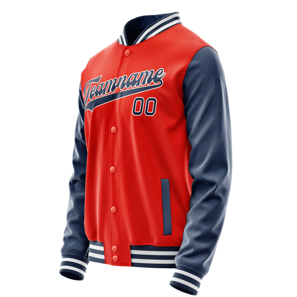 Personalized Orange & Blue Solid Color Varsity Letterman Jacket