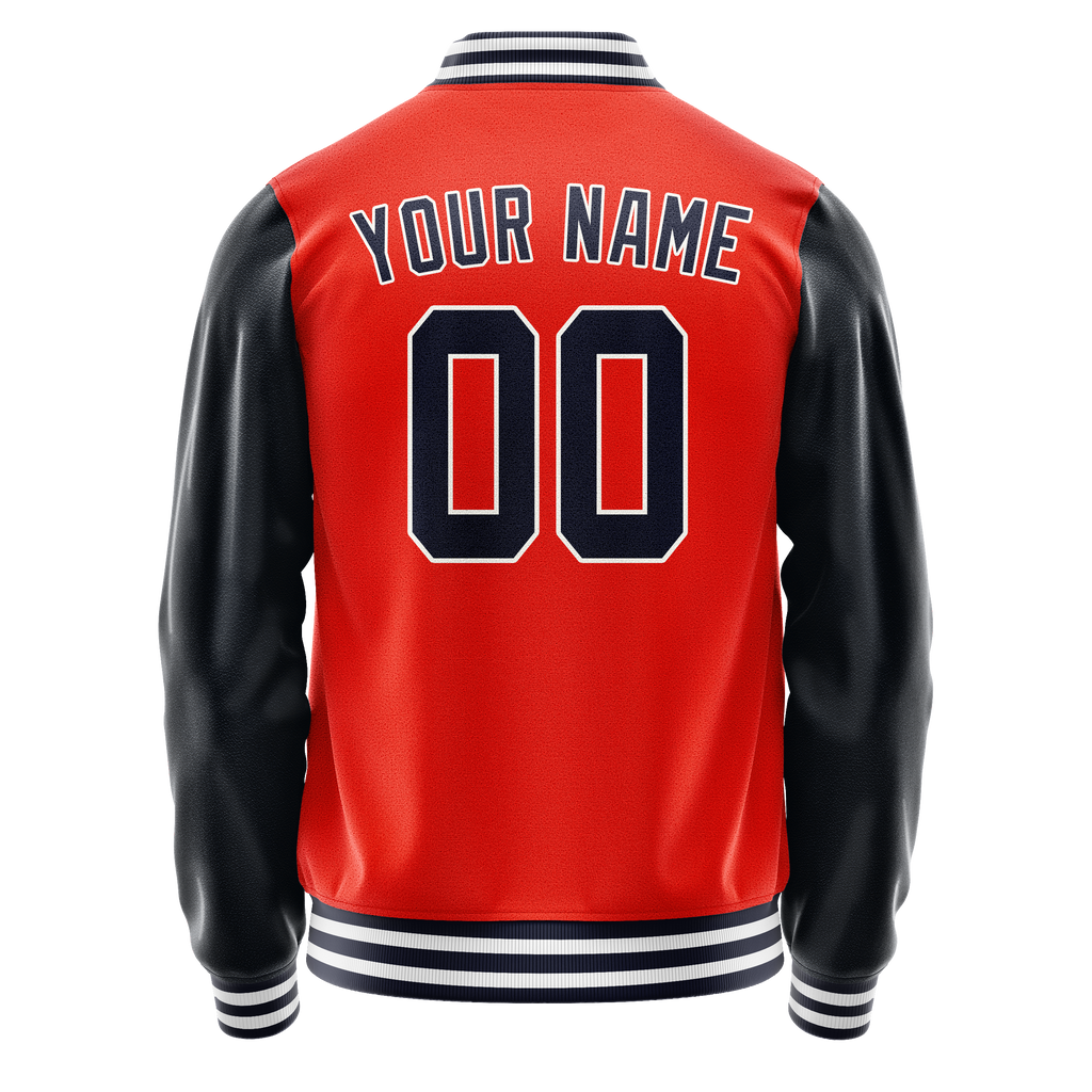 Personalized Orange & Navy Solid Color Varsity Letterman Jacket