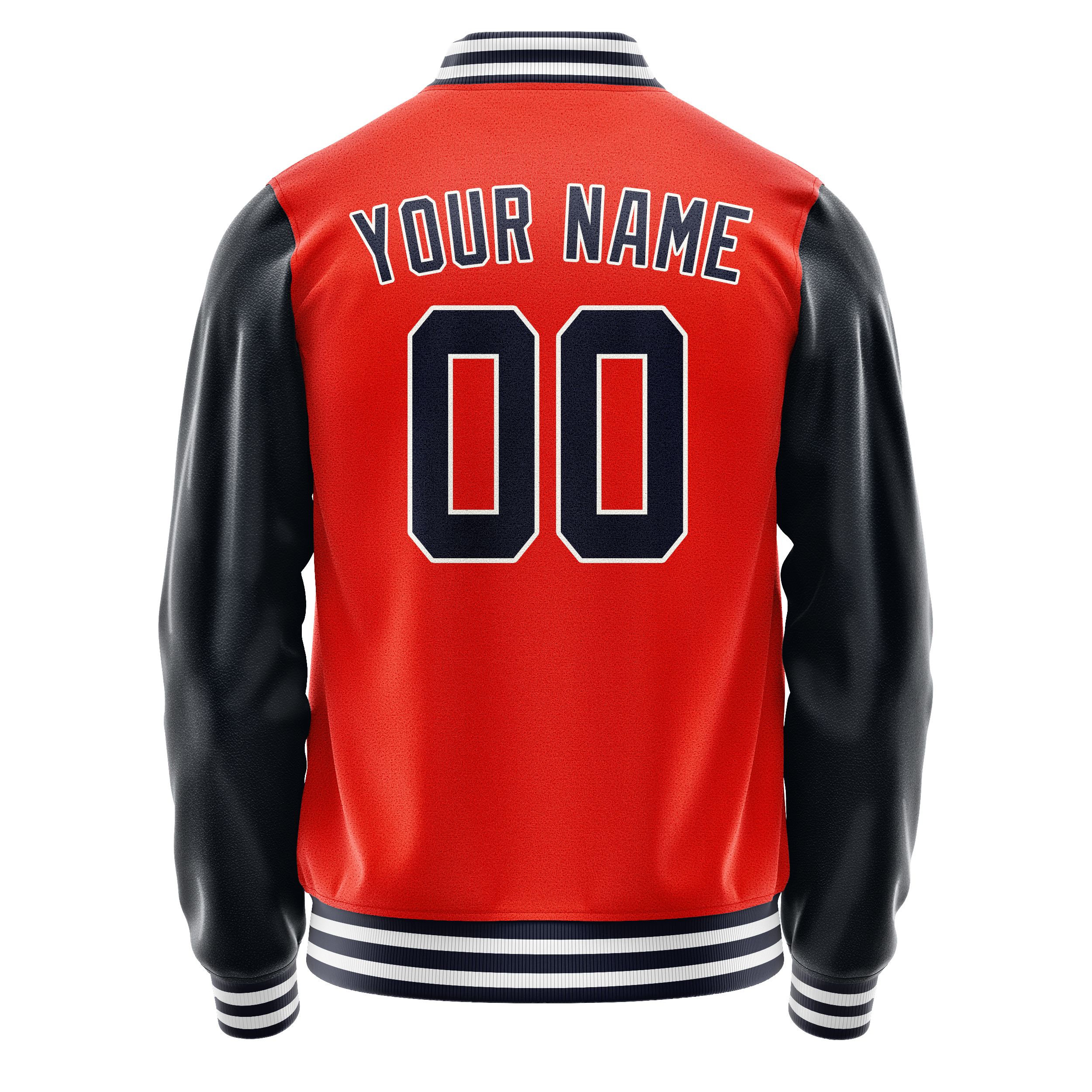 Personalized Orange & Navy Solid Color Varsity Letterman Jacket