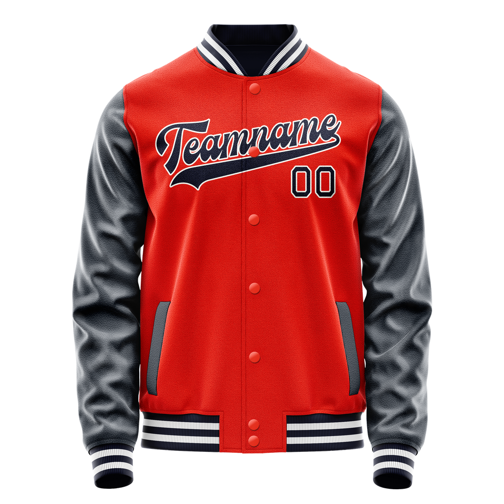 Personalized Orange & Navy Solid Color Varsity Letterman Jacket
