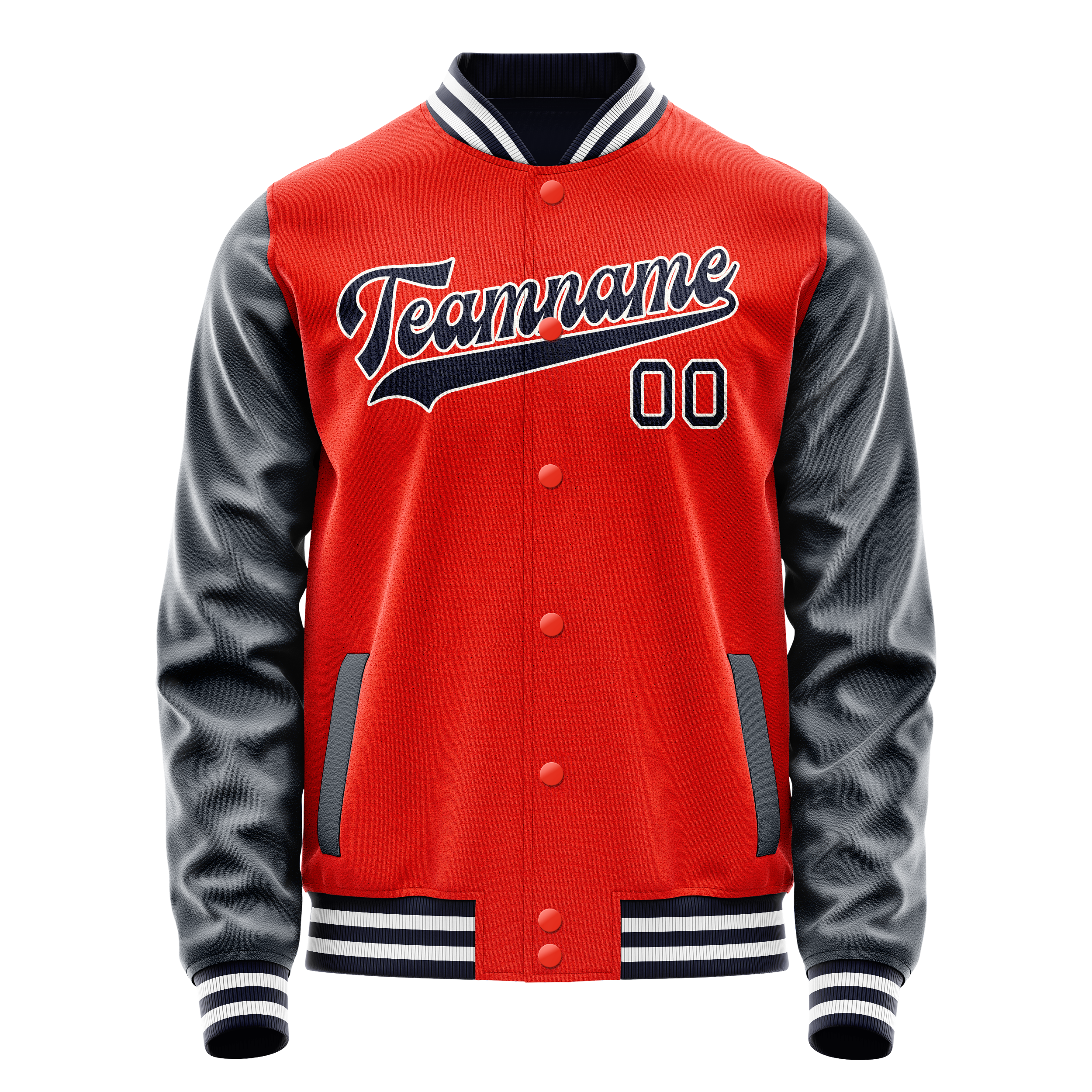 Personalized Orange & Navy Solid Color Varsity Letterman Jacket