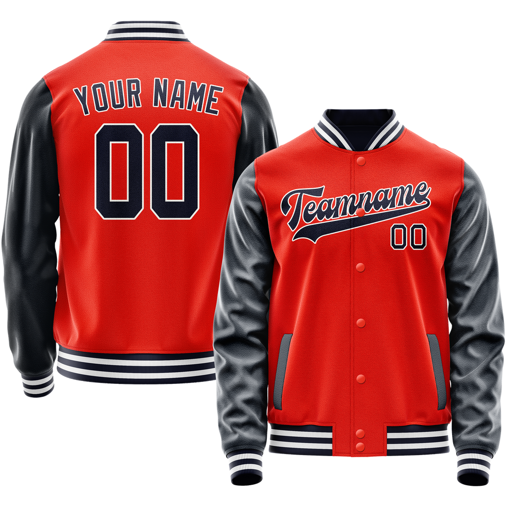 Personalized Orange & Navy Solid Color Varsity Letterman Jacket