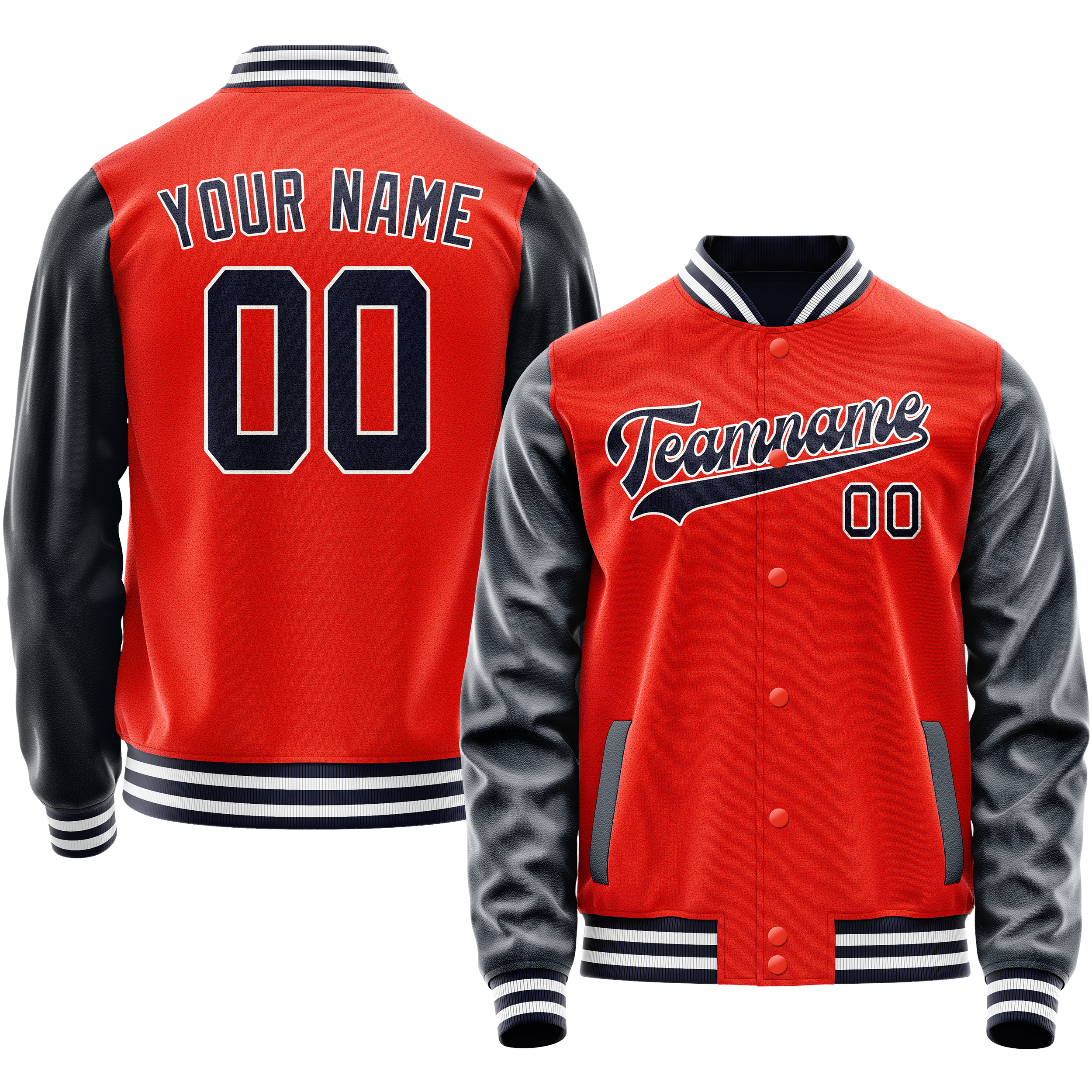 Personalized Orange & Navy Solid Color Varsity Letterman Jacket
