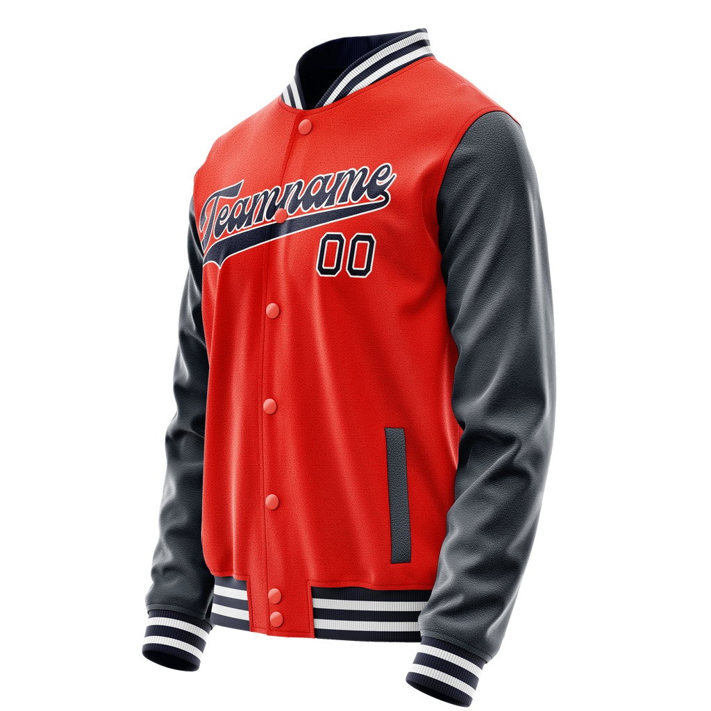 Personalized Orange & Navy Solid Color Varsity Letterman Jacket