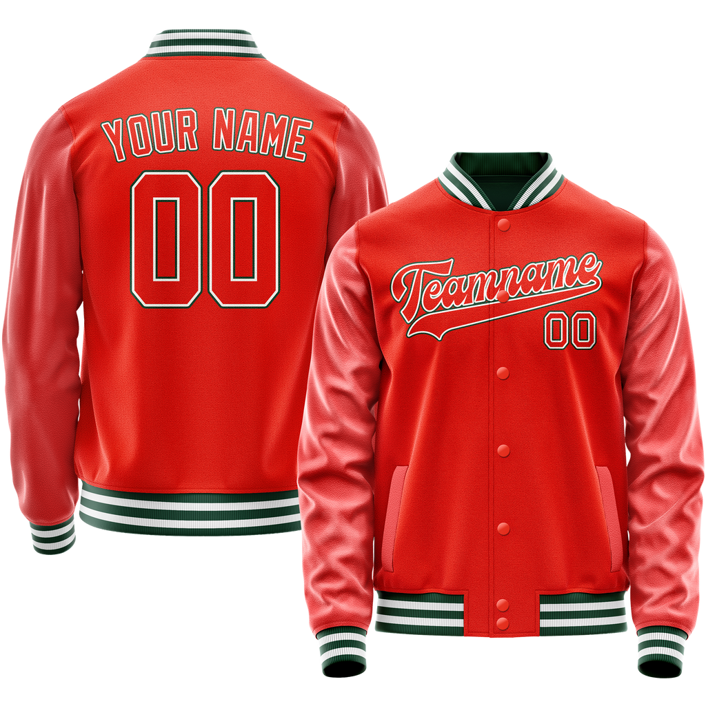 Personalized Orange & White Solid Color Varsity Letterman Jacket