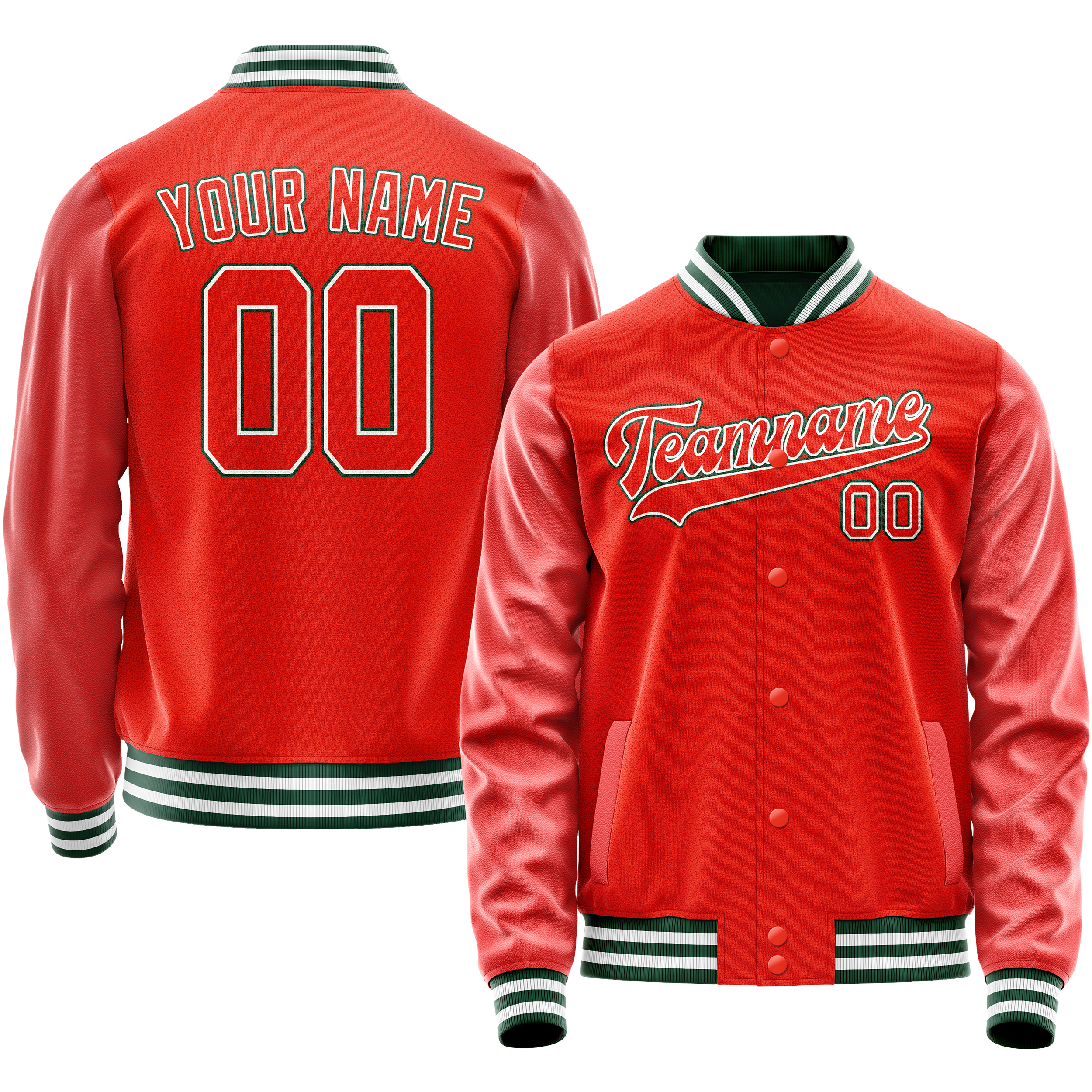 Personalized Orange & White Solid Color Varsity Letterman Jacket
