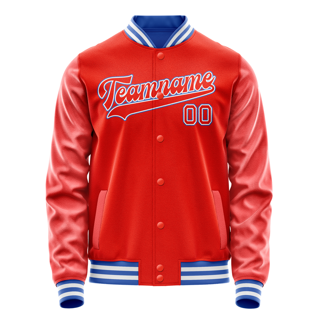 Personalized Orange & White Solid Color Varsity Letterman Jacket