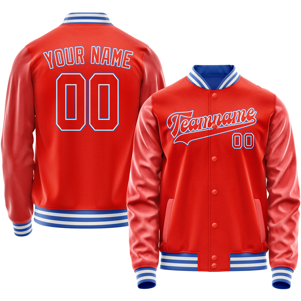 Personalized Orange & White Solid Color Varsity Letterman Jacket