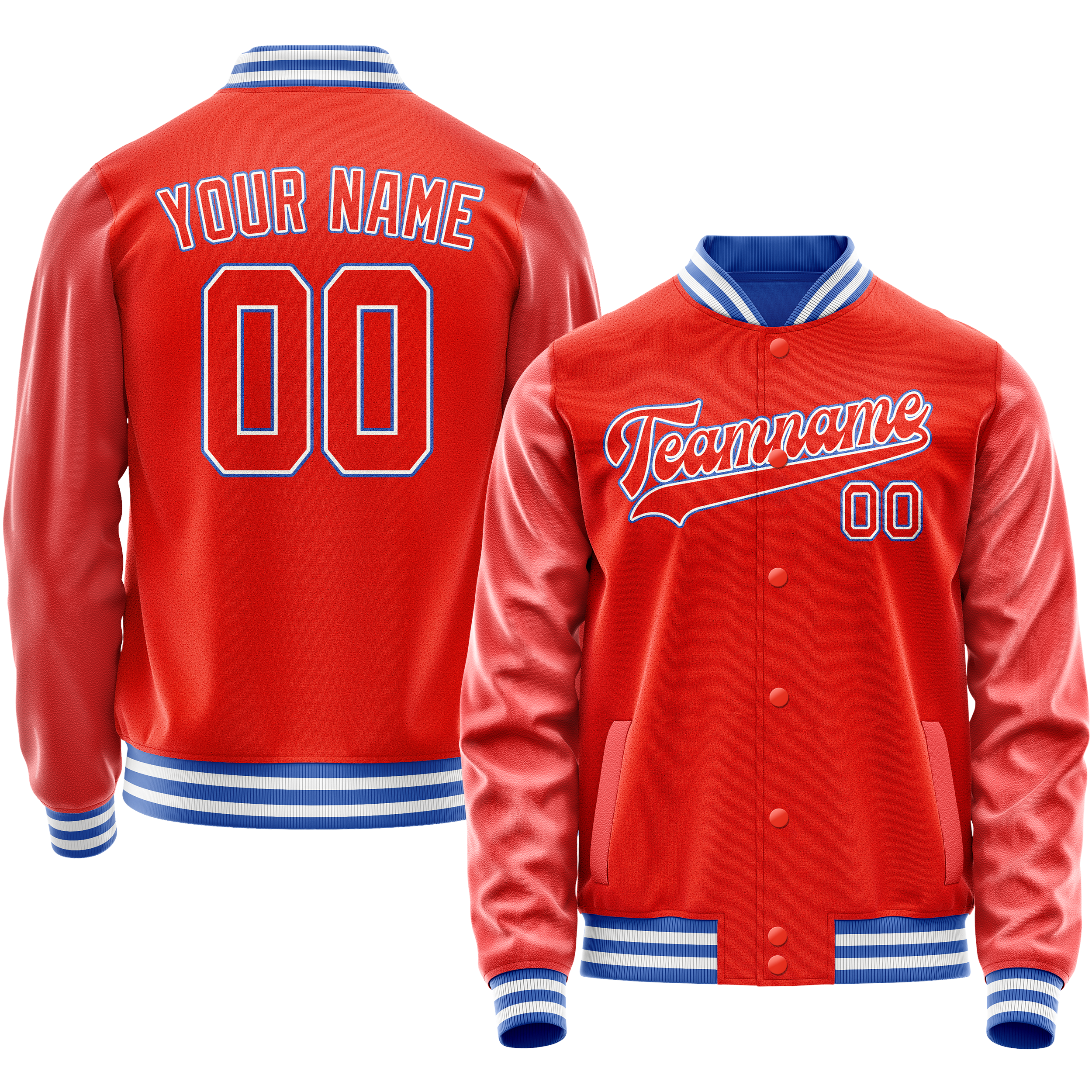 Personalized Orange & White Solid Color Varsity Letterman Jacket