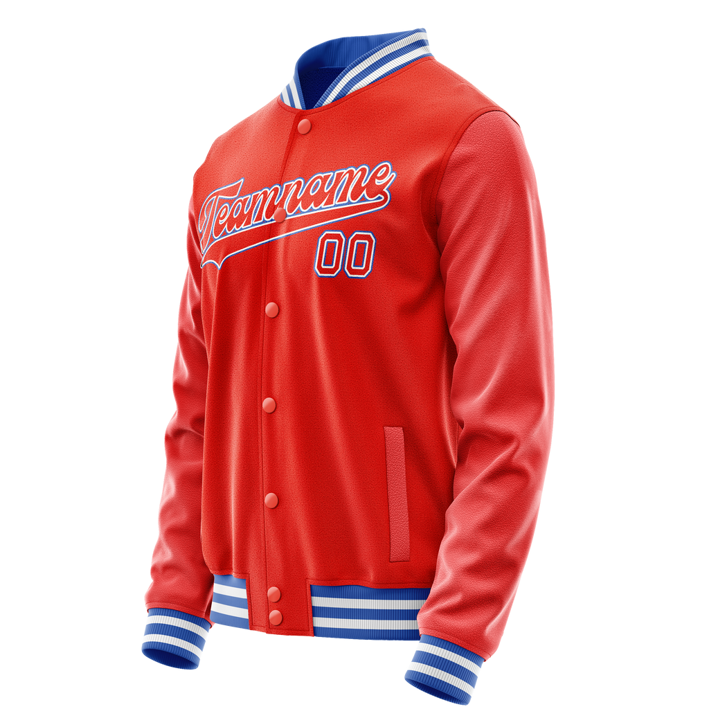 Personalized Orange & White Solid Color Varsity Letterman Jacket