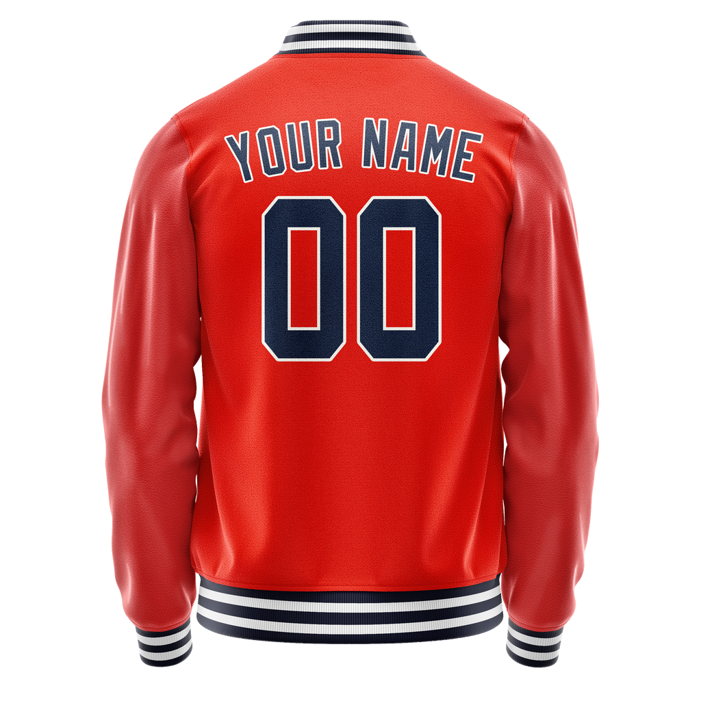 Personalized Orange & Navy Solid Color Varsity Letterman Jacket