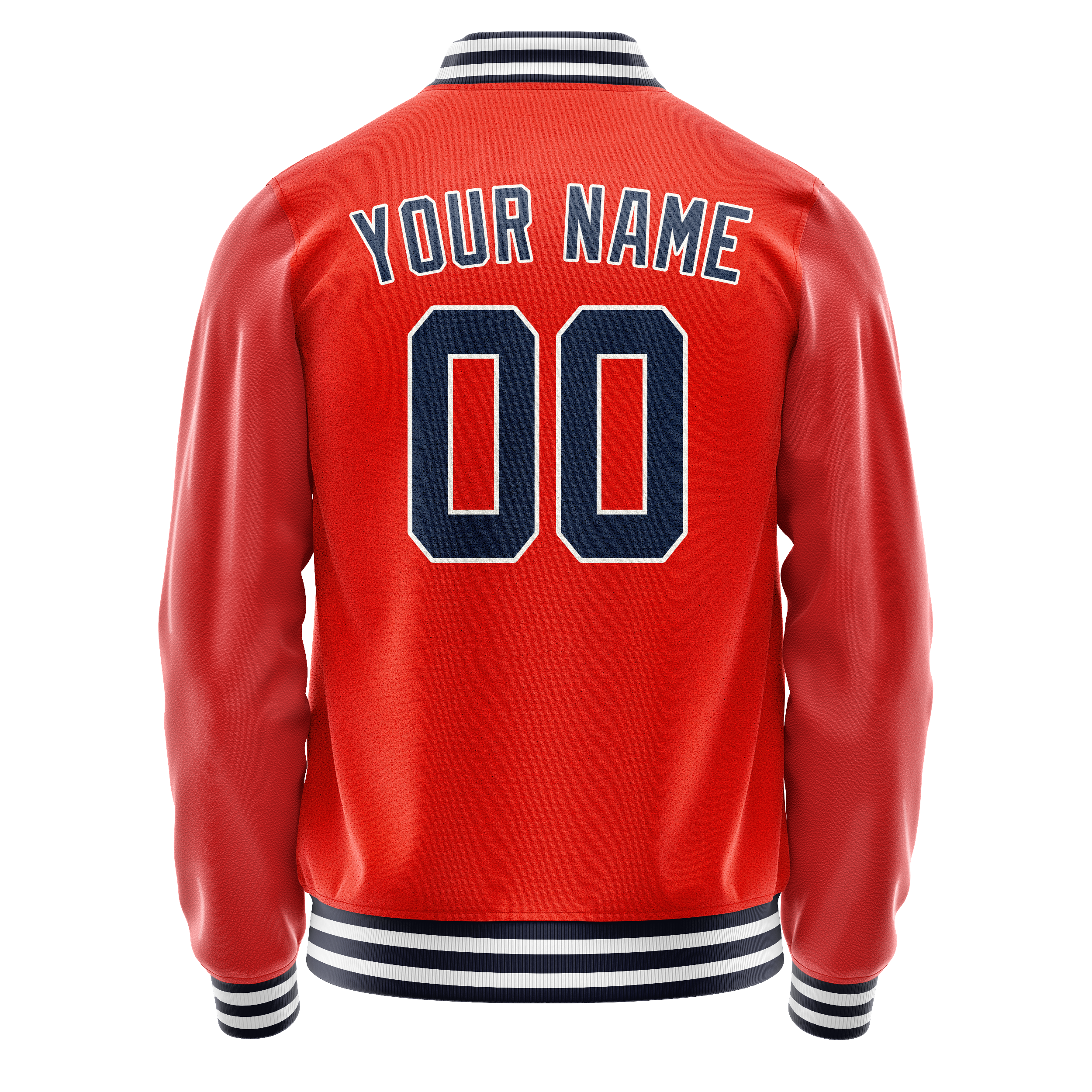 Personalized Orange & Navy Solid Color Varsity Letterman Jacket