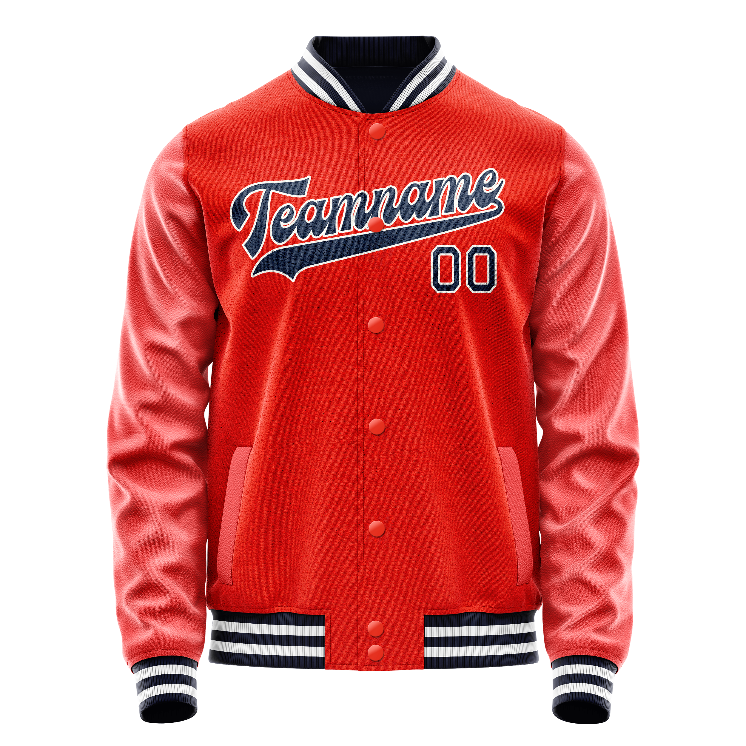 Personalized Orange & Navy Solid Color Varsity Letterman Jacket